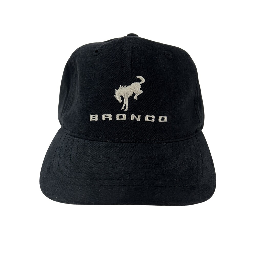 Bronco Hat Cap Strap Back Black Embroidered Bucking Horse Mens One Size Cotton